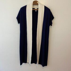 Chicos Blue & White Short Sleeve Open Cardigan Sweater Womens 1 Medium